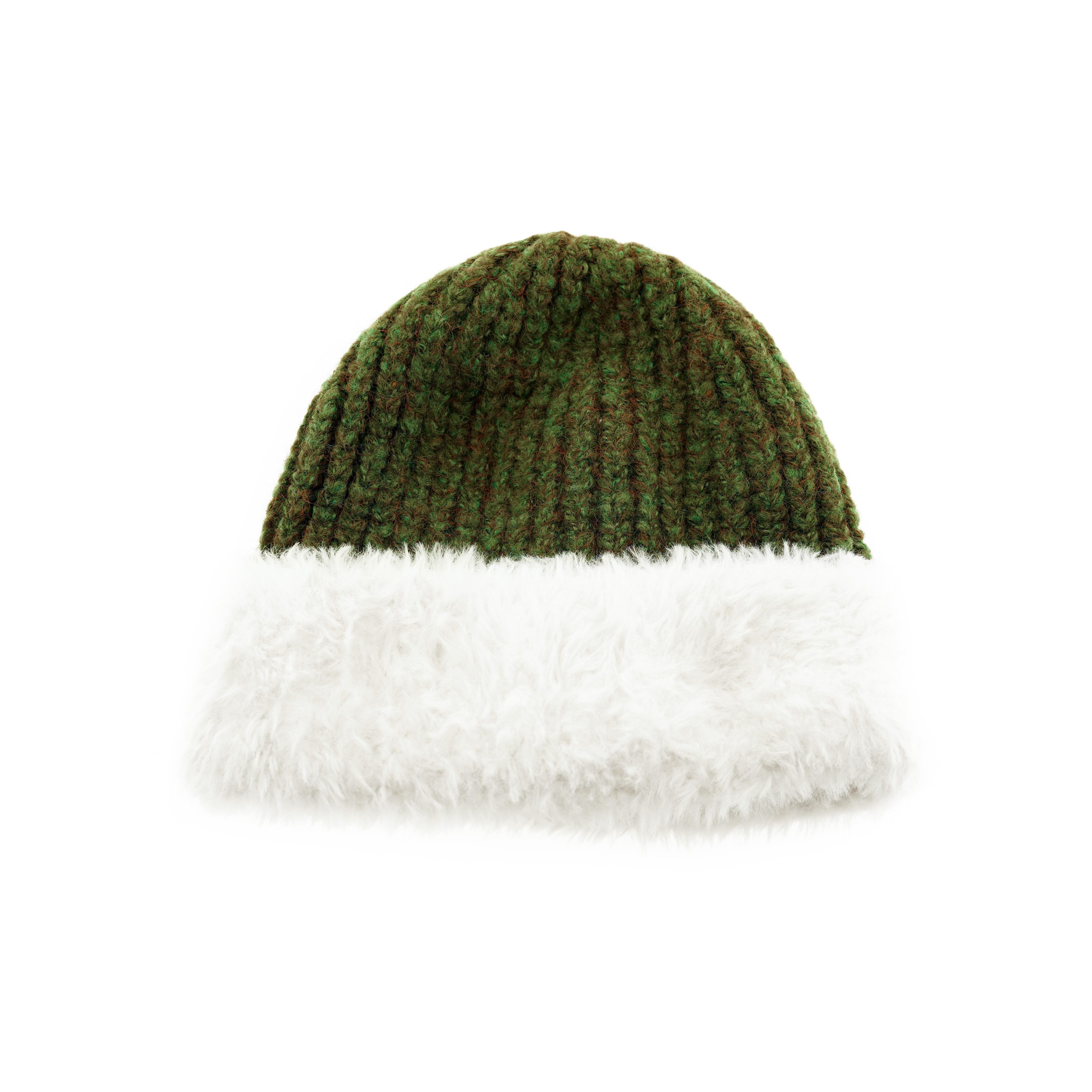 Faera Strickmütze Wintermütze mit weißem Plüsch OneSize für Unisex mit Innenfutter