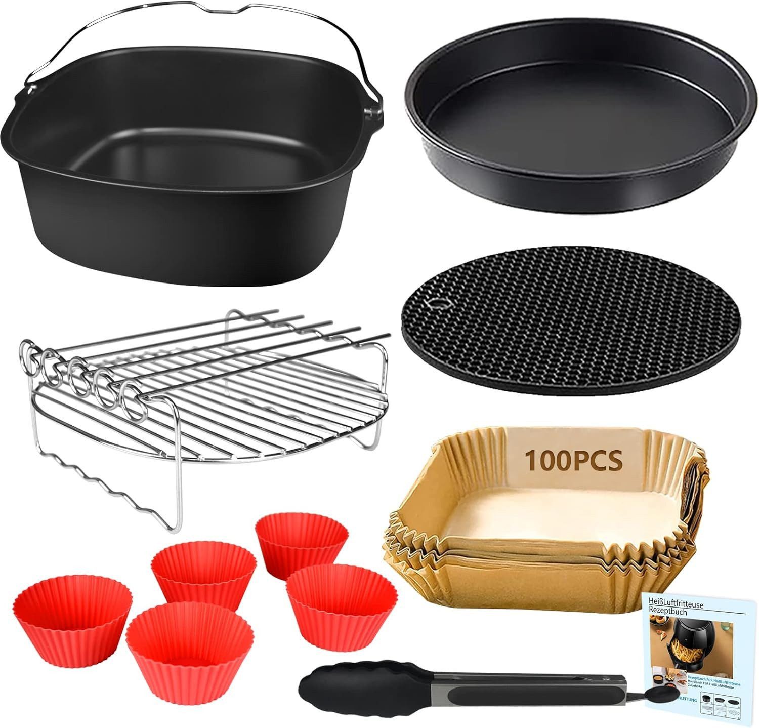 MOPUEA Küchenmaschinen Zubehör-Set Heißluftfritteuse Zubehör 11-teiliges Set, Brötchen-Röstaufsatz, Hochwertige und sichere Materialien – Gesundes Kochen