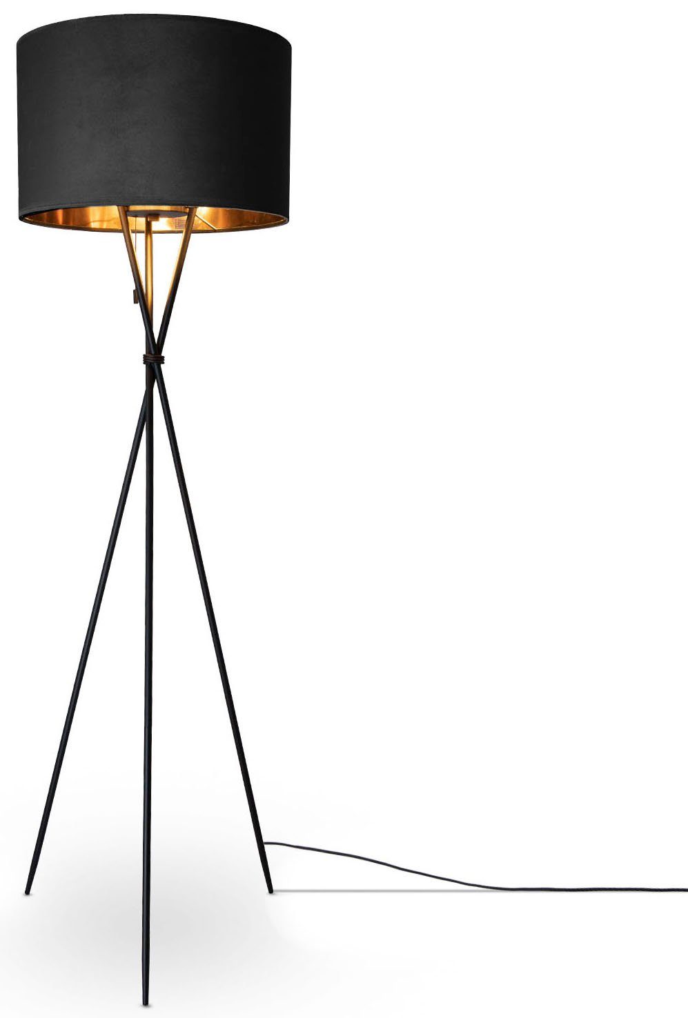 Paco Home Stehlampe Kate uni Leuchtmittel, ohne 177,5cm Color, Velour Höhe Filigran Dreibein Standleuchte E27 Wohnzimmer