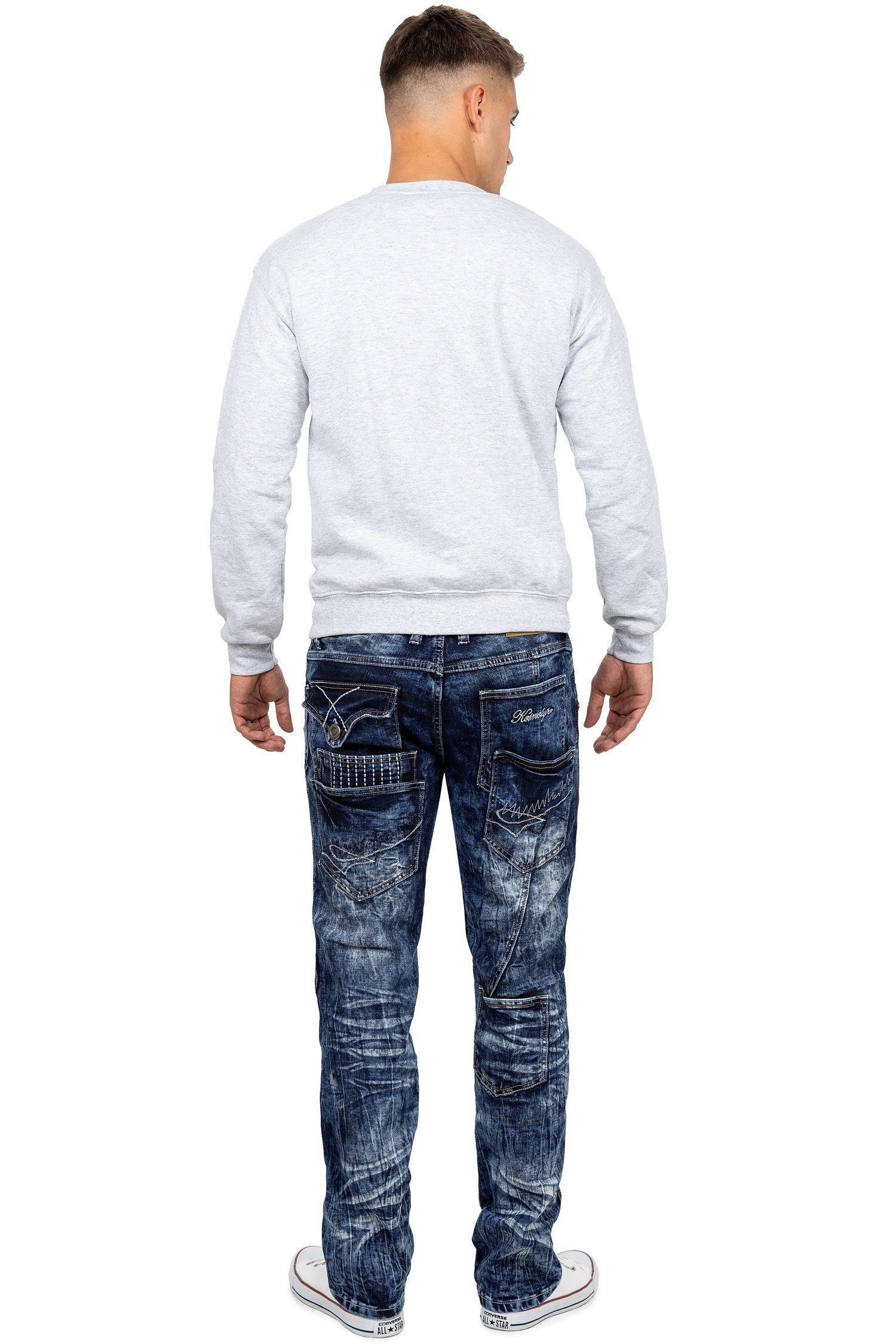 Kosmo Lupo 5-Pocket-Jeans Herren Regular Fit Hose Stonewashed KM070 (1-tlg) Used-Look im stoned-washed Finish