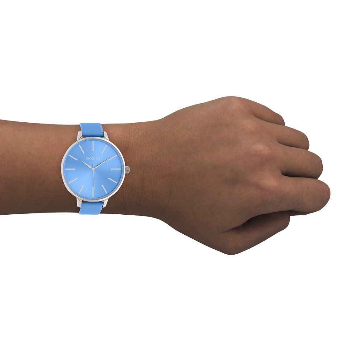 OOZOO Quarzuhr (ca. rund, Damen groß Oozoo Damenuhr 48mm) extra Fashion-Style Lederarmband, Armbanduhr Timepieces