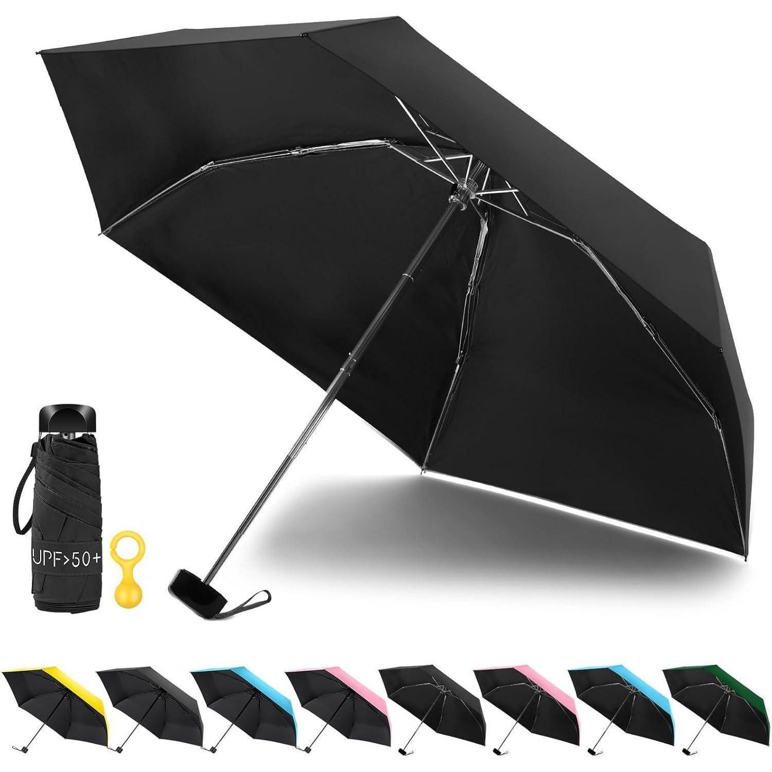 LuxusKollektion Taschenregenschirm Regenschirm Taschenschirm Mini Faltbar UV Sonnenschutz Schwarz-b