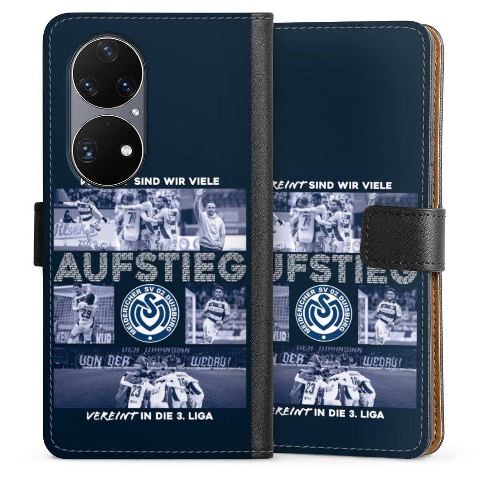 DeinDesign Handyhülle MSV Duisburg Aufstieg Offizielles Lizenzprodukt, Huawei P50 Pro Hülle Flip Case Klapphülle Handytasche Leder