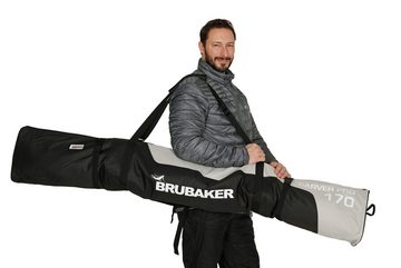 BRUBAKER Skitasche Carver Pro Ski Tasche - Schwarz Silber (Skibag für Skier und Skistöcke, 1-tlg., reißfest und schnittfest), gepolsterter Skisack mit Zipperverschluss