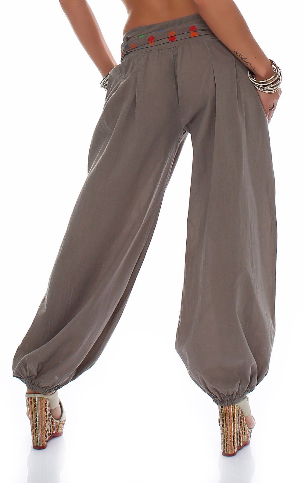 malito more than fashion Haremshose malito Damen Pumphose in Unifarben, leichte Stoffhose, super Freizei mit farblich passendem Stoffgürtel Einheitsgröße