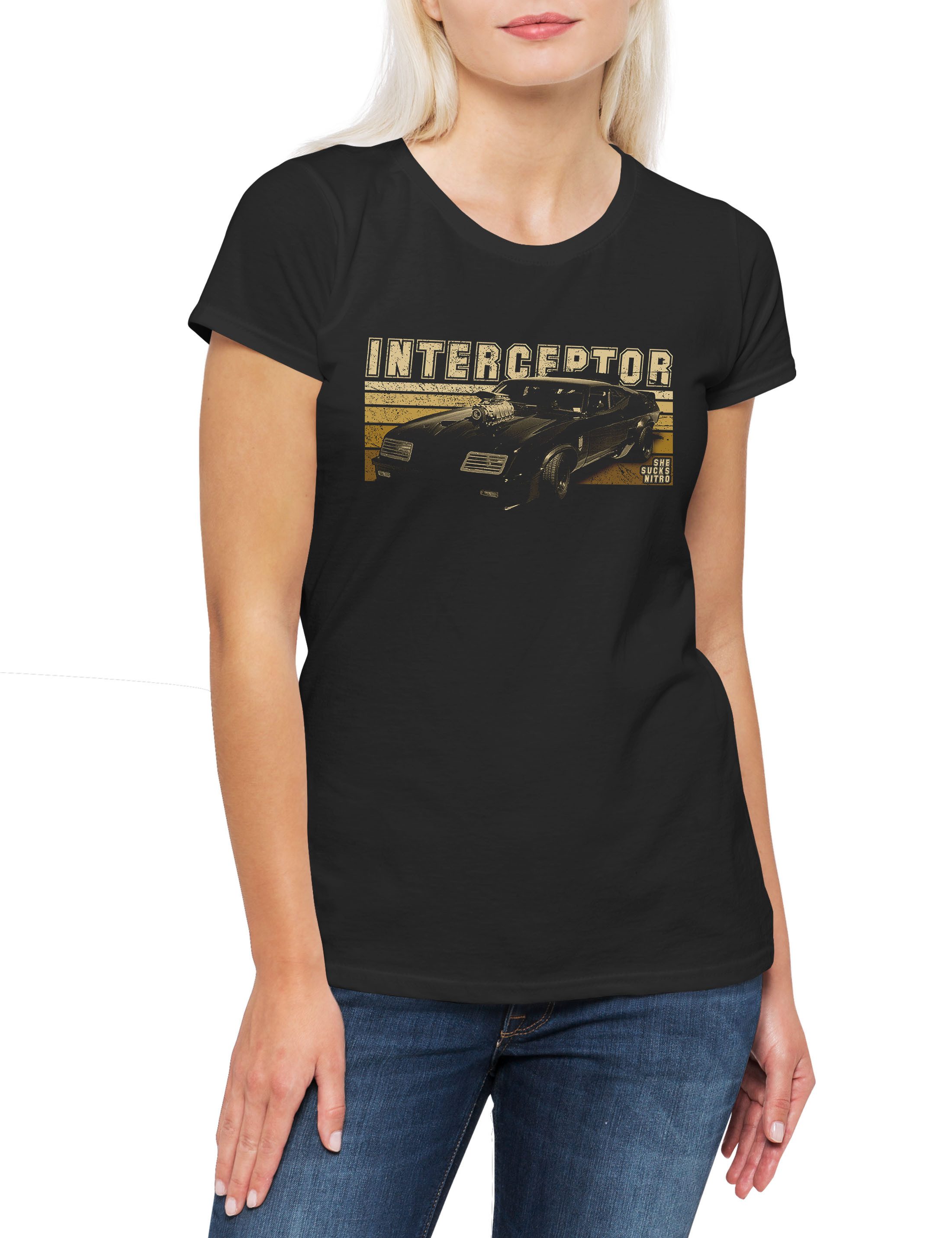 Urban Backwoods Print-Shirt Interceptor Nitro Damen T-Shirt Mad Fury MFP Police Max Road Humungus (1-tlg) Movie Film Donnerkuppel Thunderdome