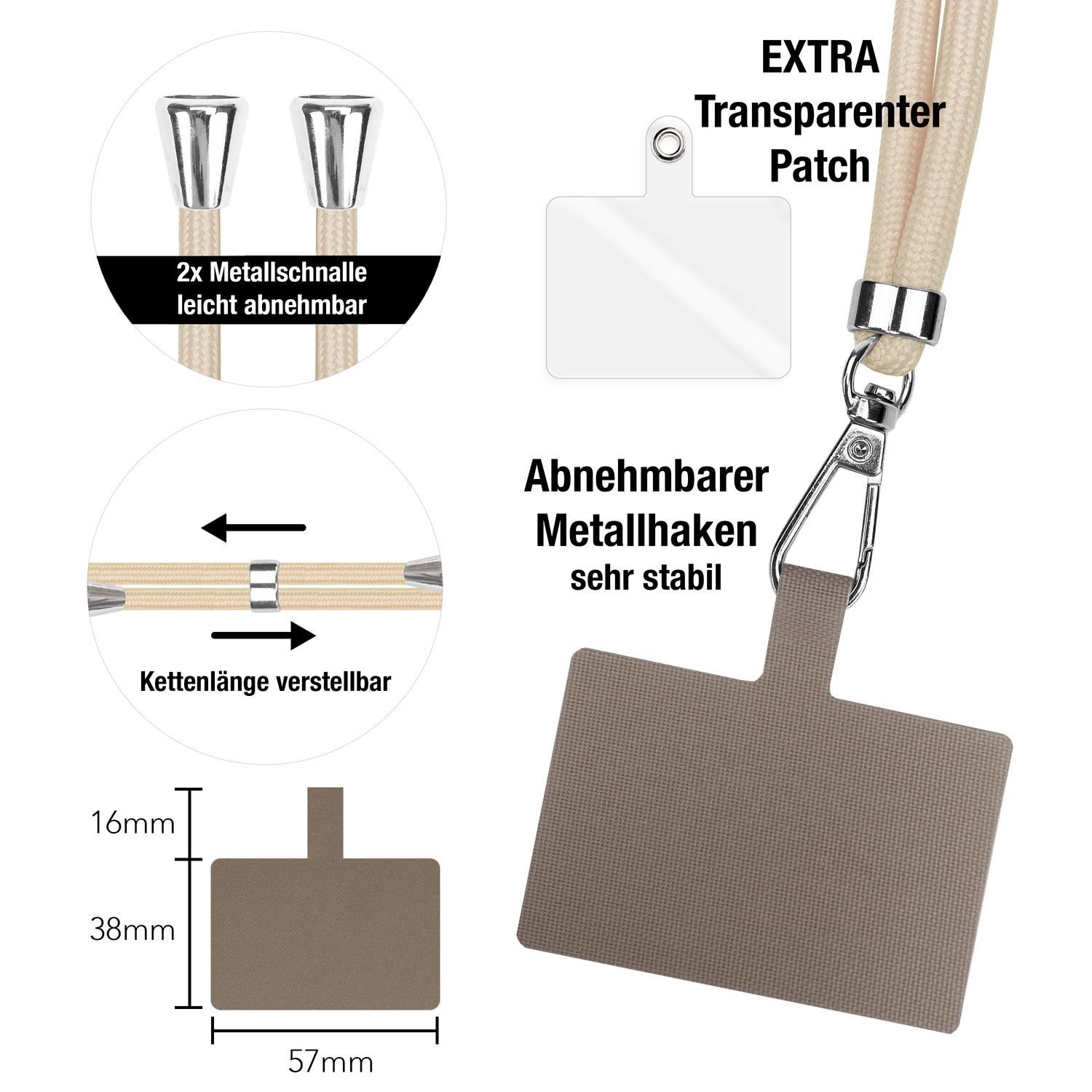 Nalia Handykette Universal Smartphone, Fashion Lanyard 160cm Verstellbar / Band für Handyhülle zum Umhängen
