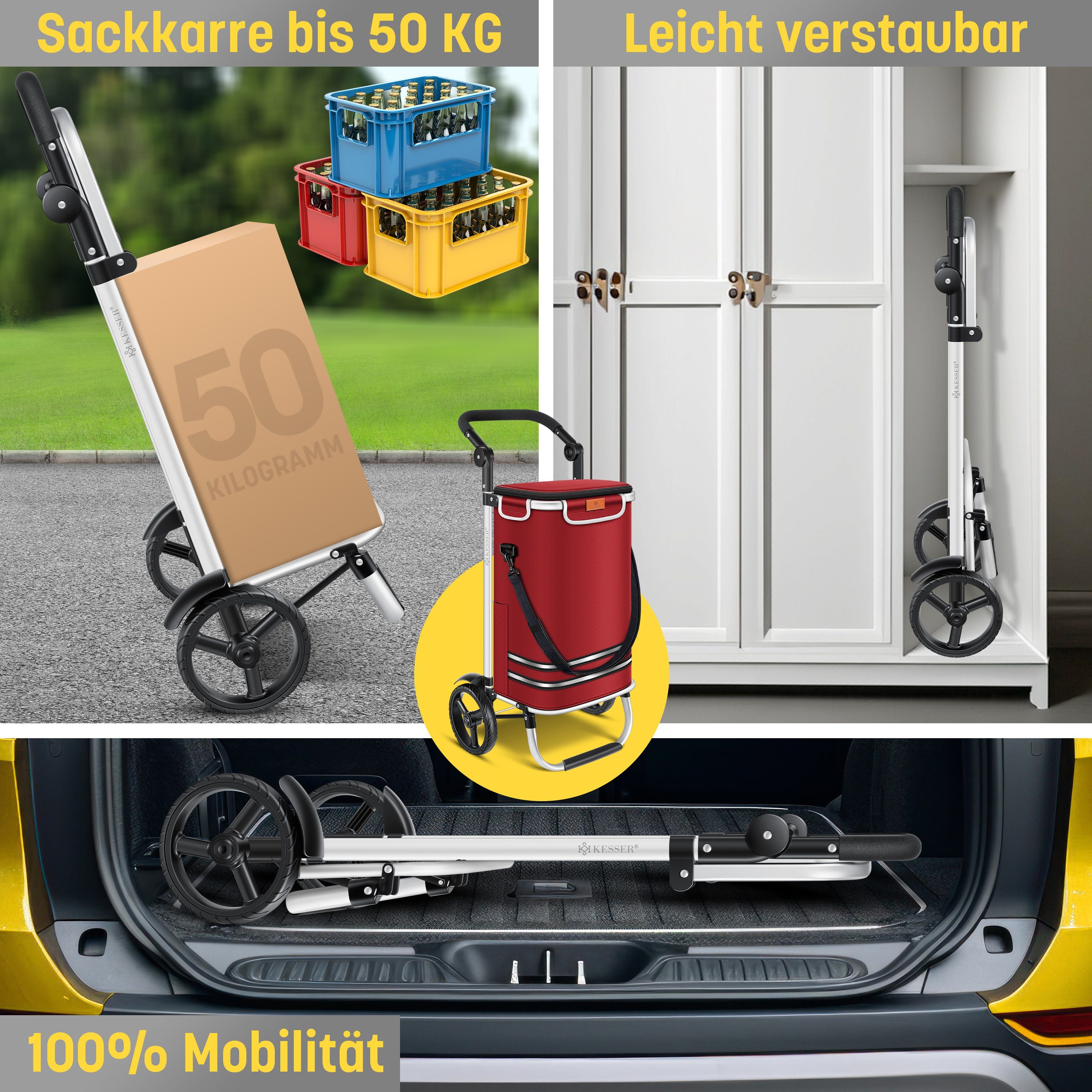 KESSER Einkaufstrolley, klappbar mit 56L Kapazität und belastbar bis 50 kg