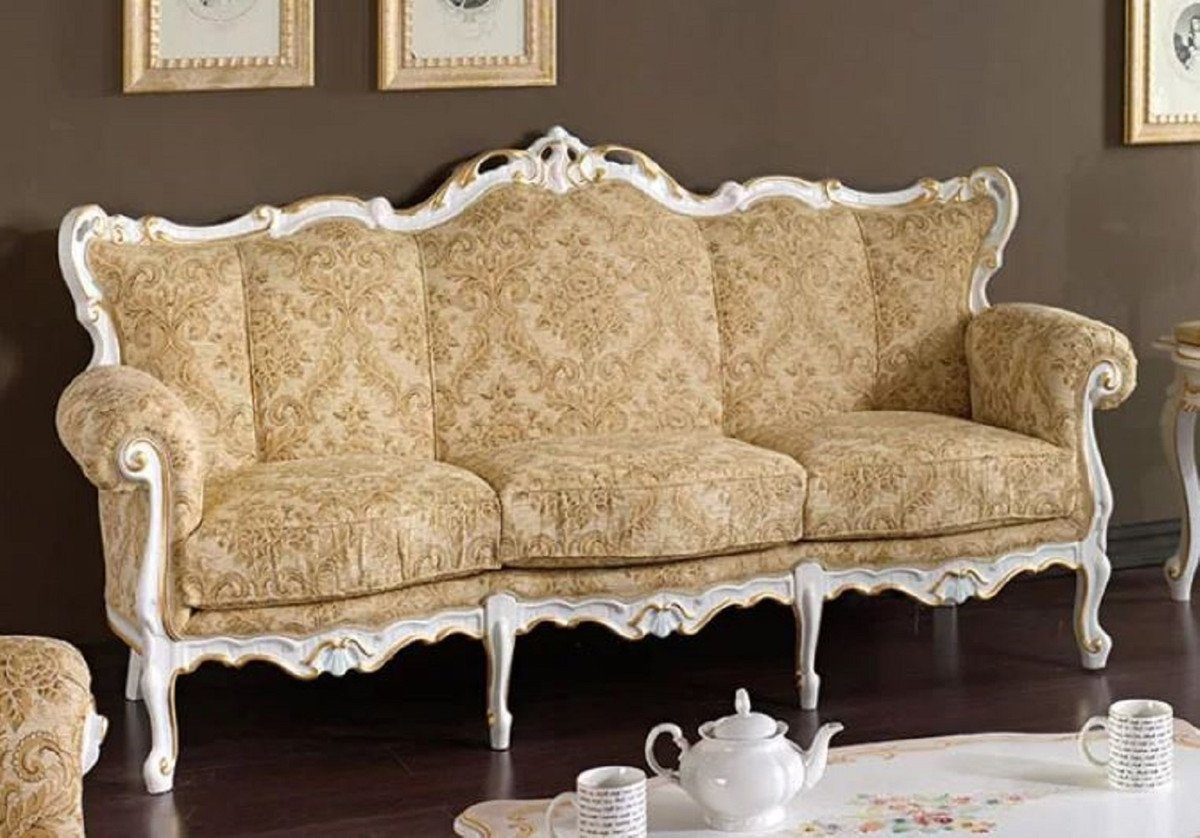 Casa Padrino Sofa Luxus Barock Sofa Beige / Weiß / Gold - Handgefertigtes Wohnzimmer Sofa im Barockstil - Barock Wohnzimmer & Hotel Möbel - Luxus Qualität - Made in Italy