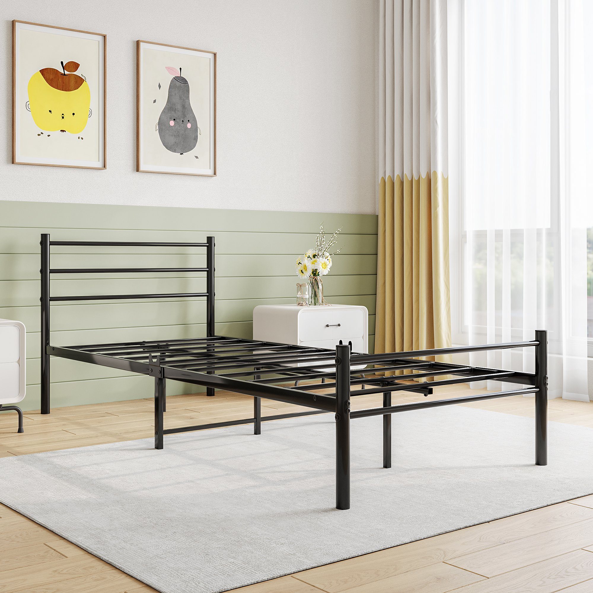 200 Lattenrost Gästebett (mit HAUSS Einzelbett x SPLOE Metallbett für Bett cm) Gästezimmer 90 Bettrahmen Bettgestelle Metallbett Schwarz Schlafzimmer