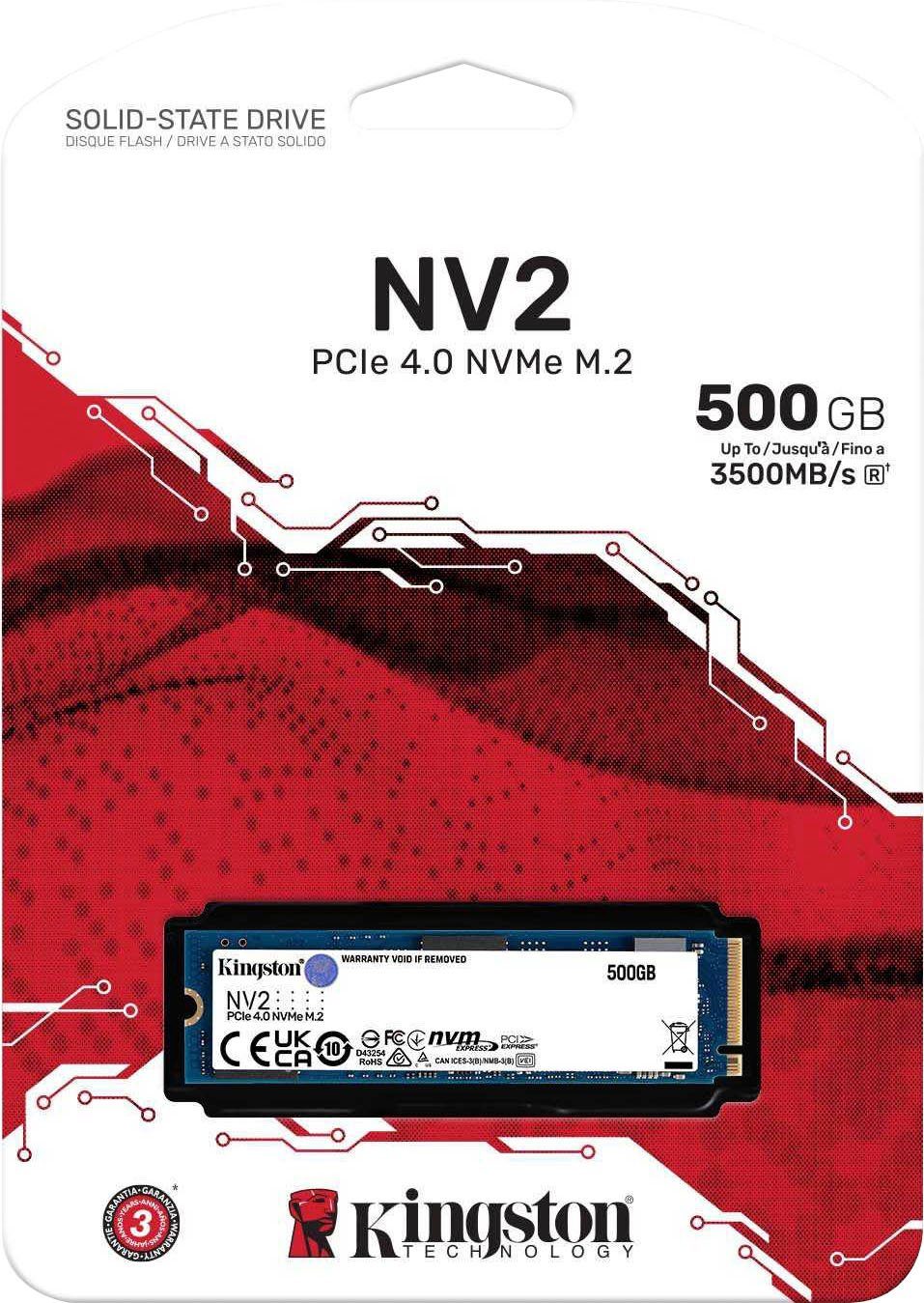 Kingston NV2 PCIe 4.0 NVMe SSD 1000GB interne SSD (1000 GB) 3500 MB/S  Lesegeschwindigkeit, 2100 MB/S Schreibgeschwindigkeit, Ideal für Laptops  und PCs mit kleinem Formfaktor