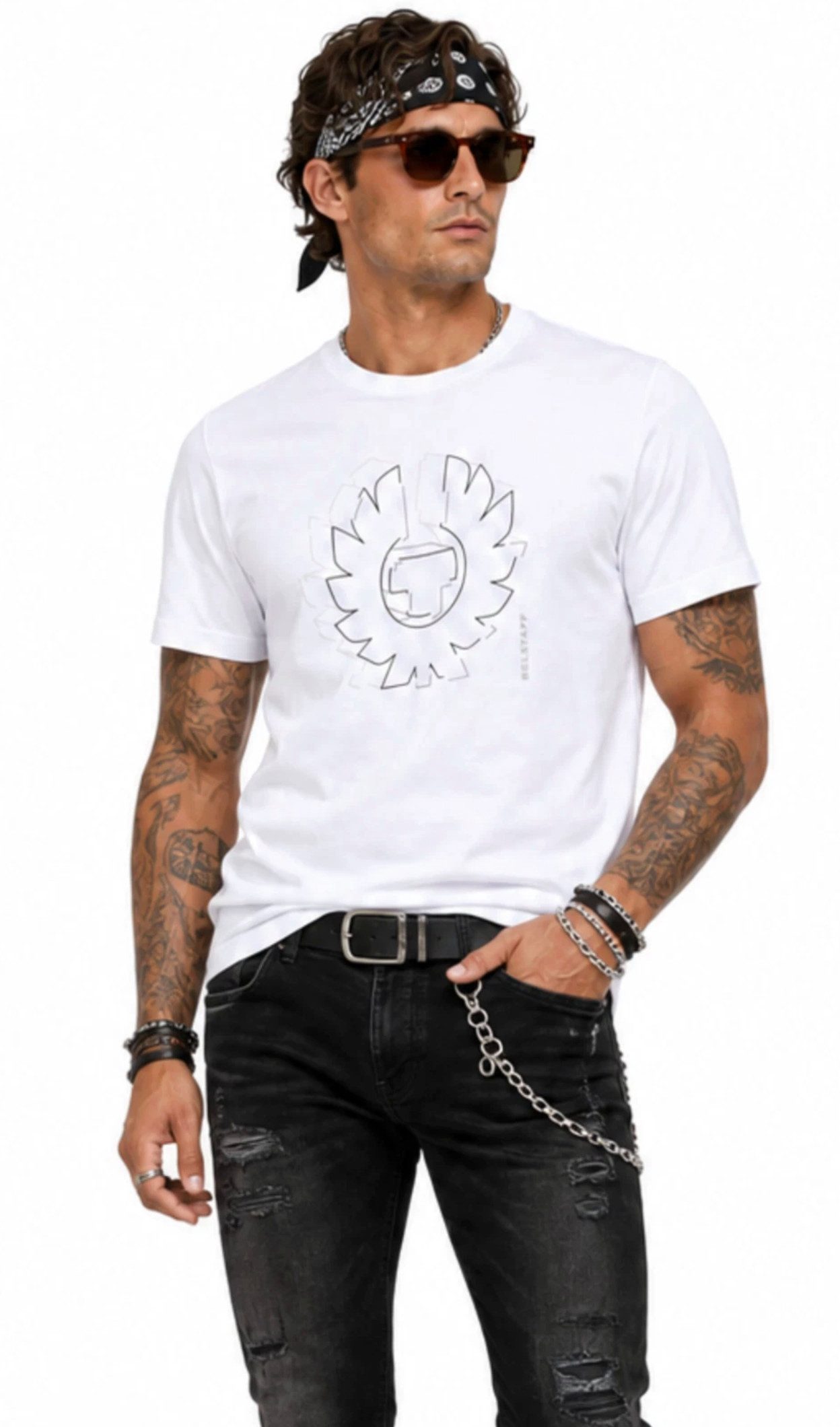 Belstaff T-Shirt London Retro Deconstructed Phoenix Cotton Regular Cut (1-tlg) Phoenix in einer geometrischen Liniengrafik neu interpretiert.