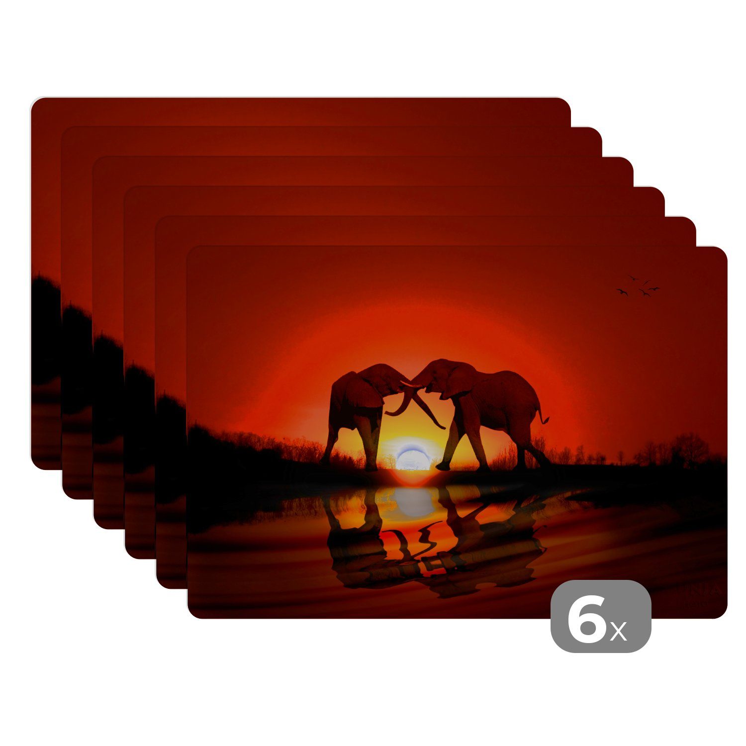 Platzset Elefantenpaar bei Sonnenuntergang