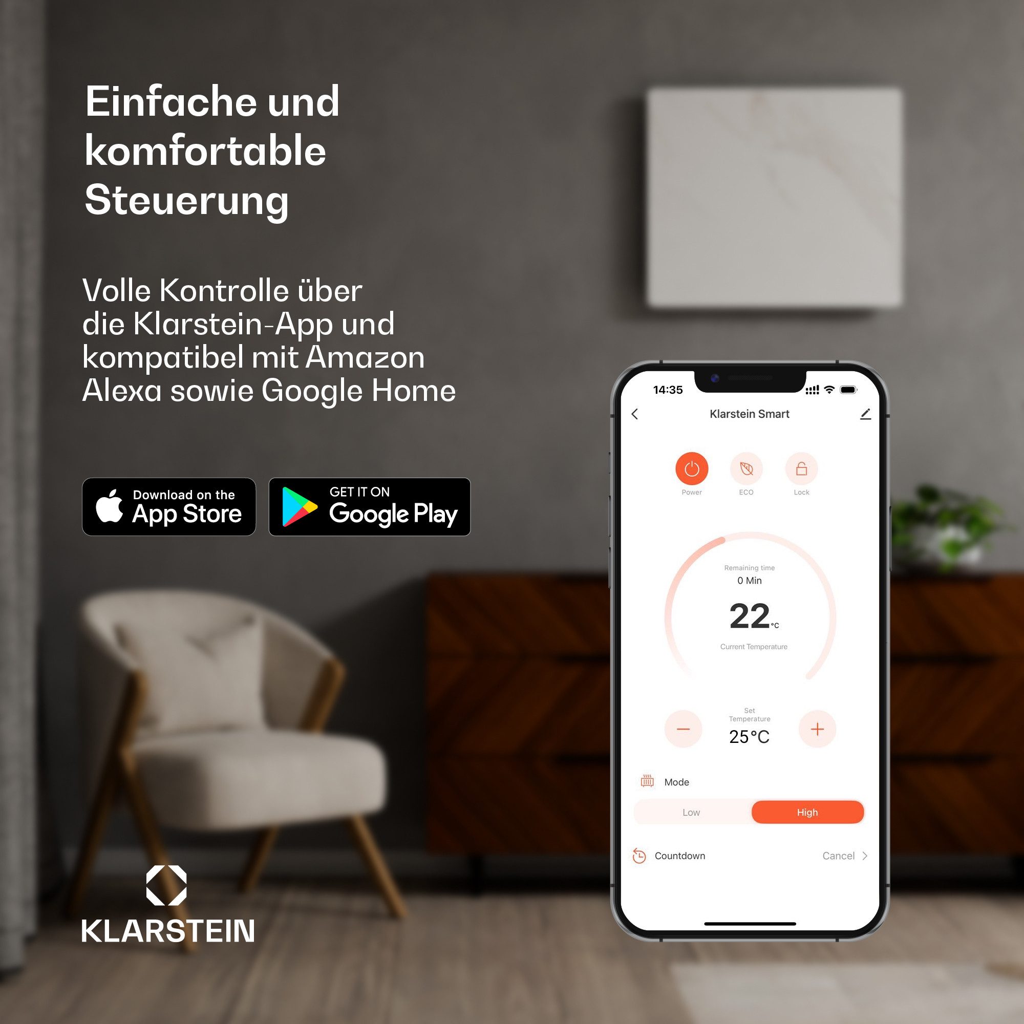 Klarstein Heizkörper Wonderwall Air Smart, elektrischer Infrarot Heizung mit Thermostat Wärmestrahlung