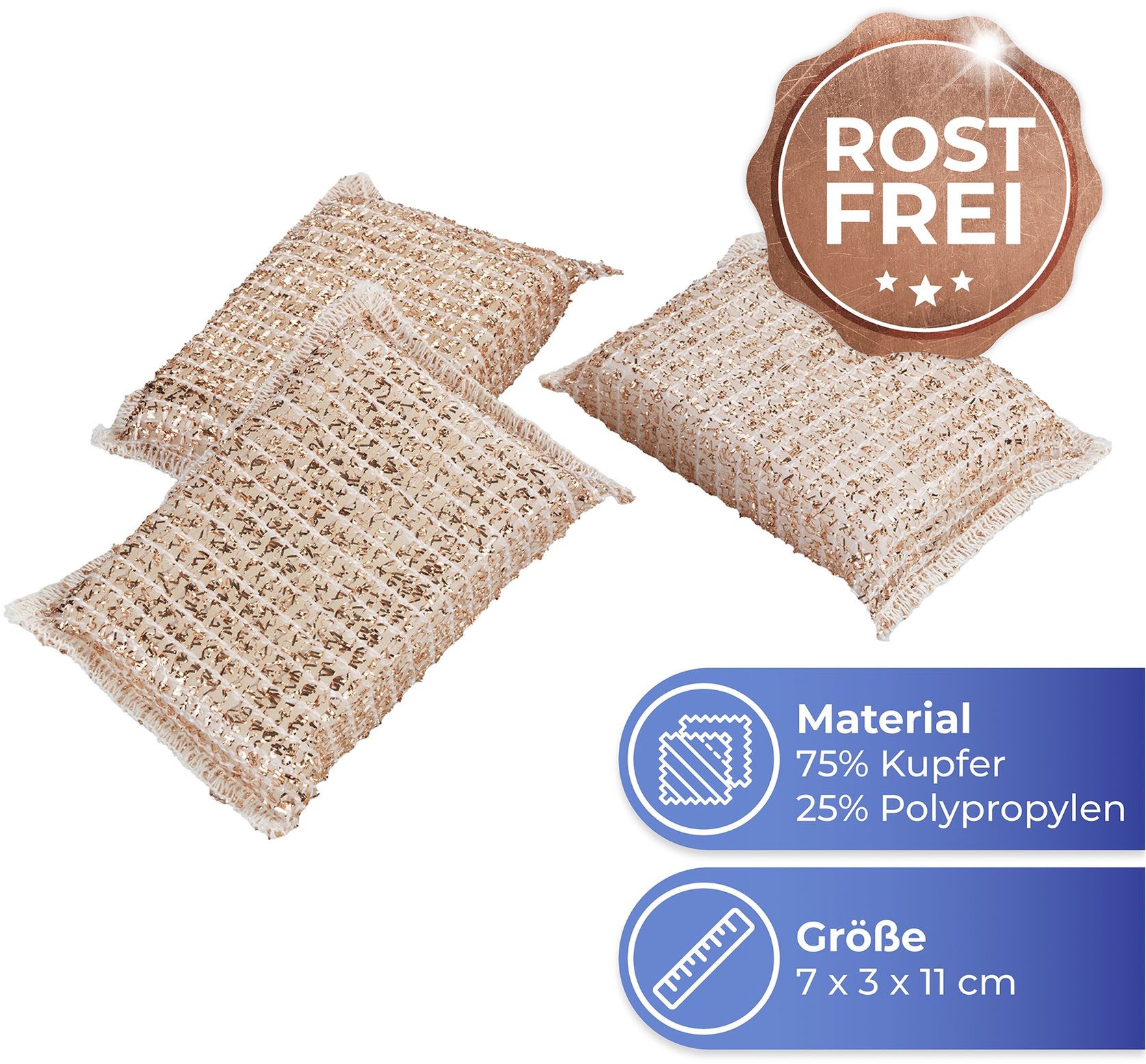 Maximex Reinigungsschwamm Kupferschwamm, entfernen schonend hartnäckigen Schmutz, Eingebranntes und Rost