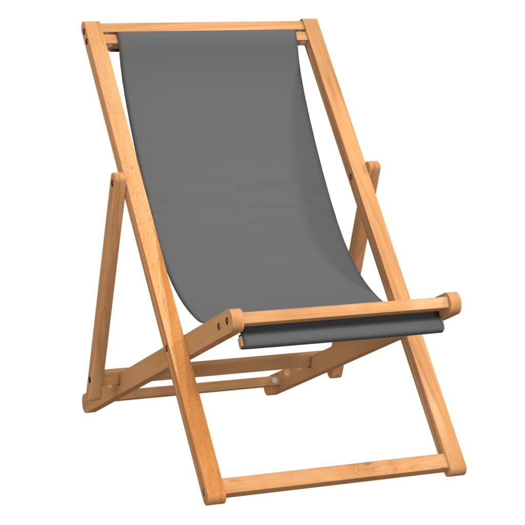 furnicato Klappstuhl Ikonischer Strandstuhl aus Naturholz mit Stoff, 56x105x96 cm, Grau (1 St), Witterungsbeständiger Liegestuhl, klappbar mit verstellbarer Lehne