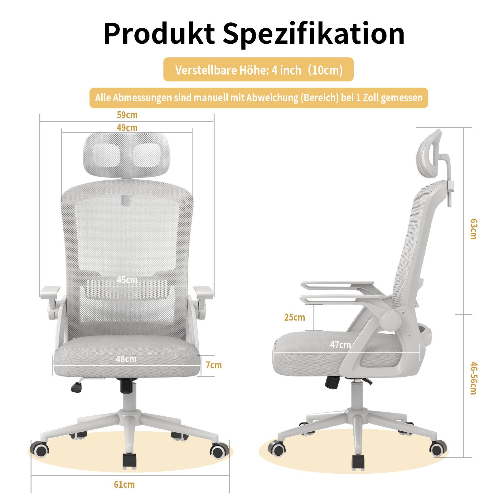 ZAISZE Bürostuhl Ergonomischer Bürostuhl drehbar höhenverstellbar, Komfort & Stil (Passende Kombination), Verstellbarer Bürostuhl, geeignet für das Homeoffice – Bild 4 von 5