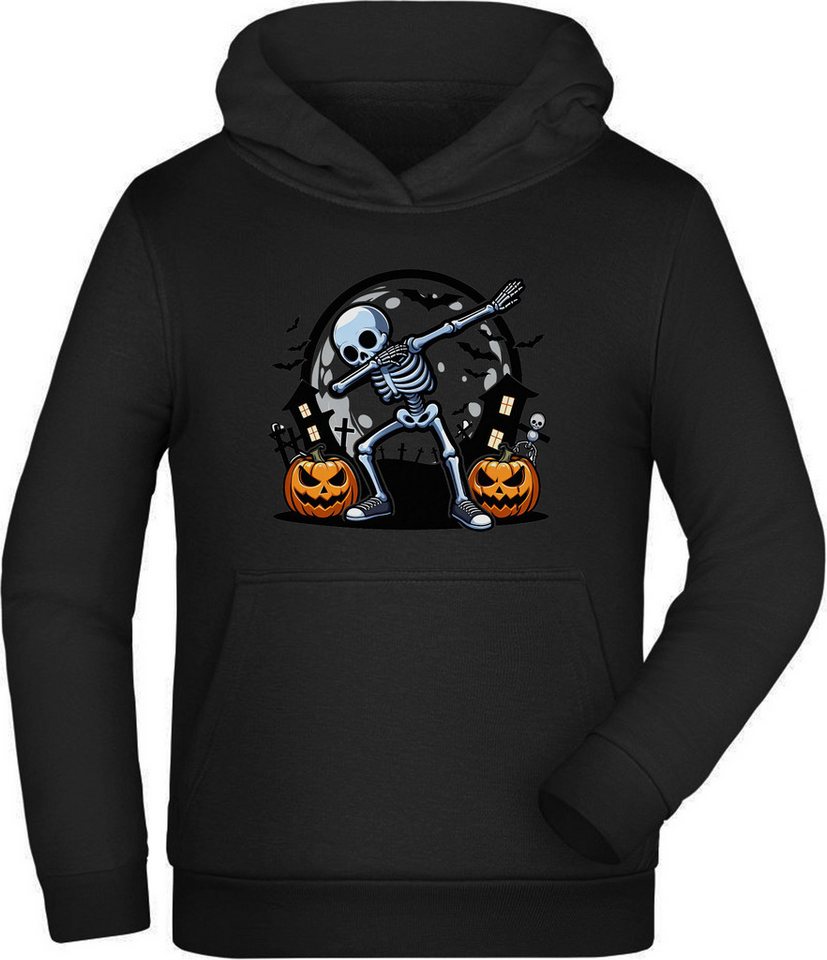 MyDesign24 Hoodie Kinder Kapuzensweater - Dab tanzendes Skelett Kapuzenpulli mit Aufdruck - Dabbing Kinder Halloween Hoodie i623