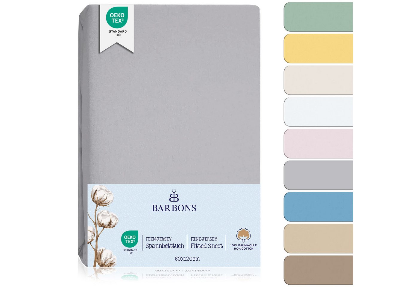 BARBONS Spannbettlaken 60 x 120 für Baby, 70 x 140 Jersey Bettlaken Babybett, Kinderbett, (1 Stück), 100% Baumwolle