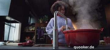 QUOOKER Küchenarmatur QUOOKER FUSION SQUARE Edelstahl Combi B mit CUBE 2 (22FSRVSCUBE) (2-St) 100°C Kochendwasserhahn mit Trinkwassersystem