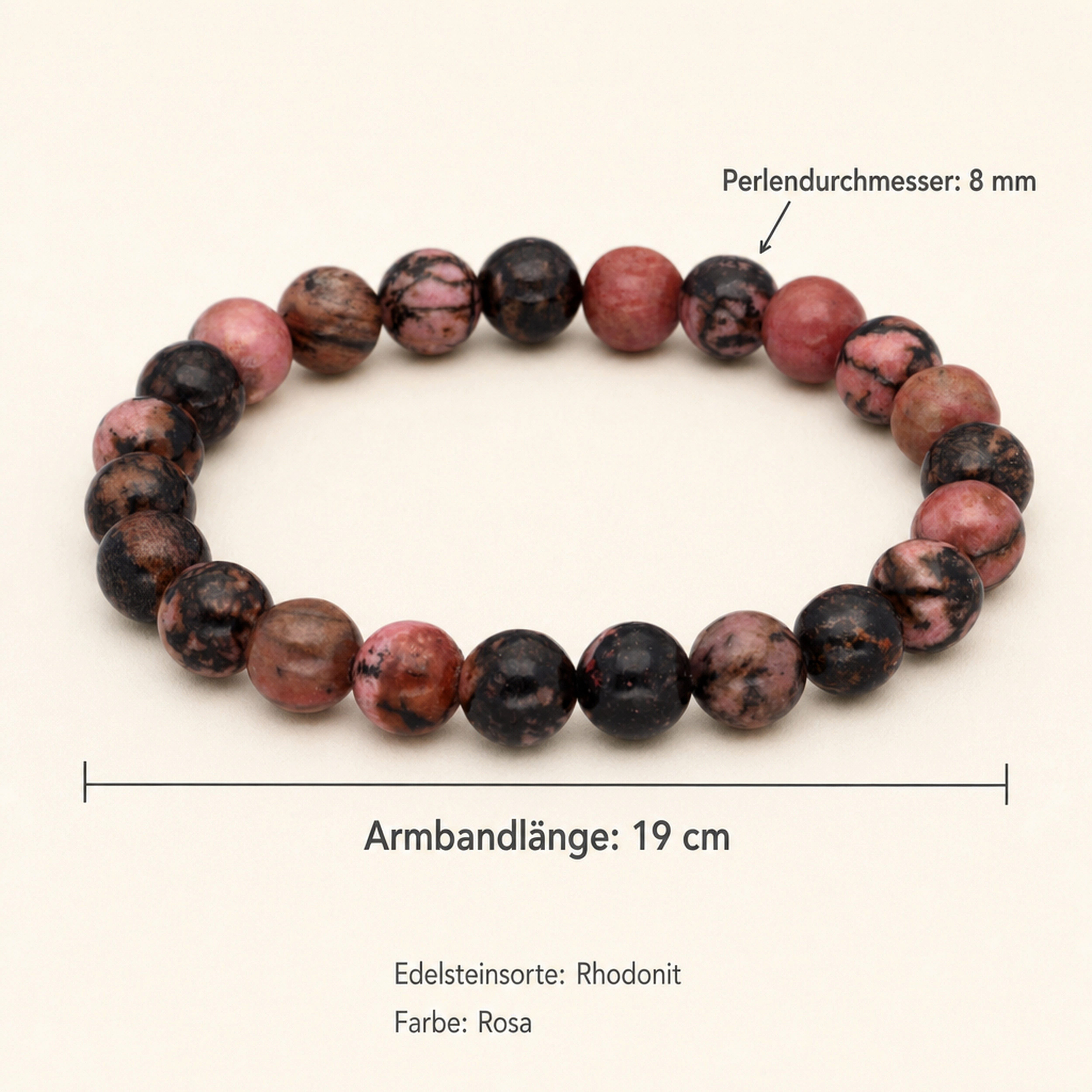 Lebensquelle Plus Armband Rhodonit Kugelarmband, 8 mm – Bild 3 von 5