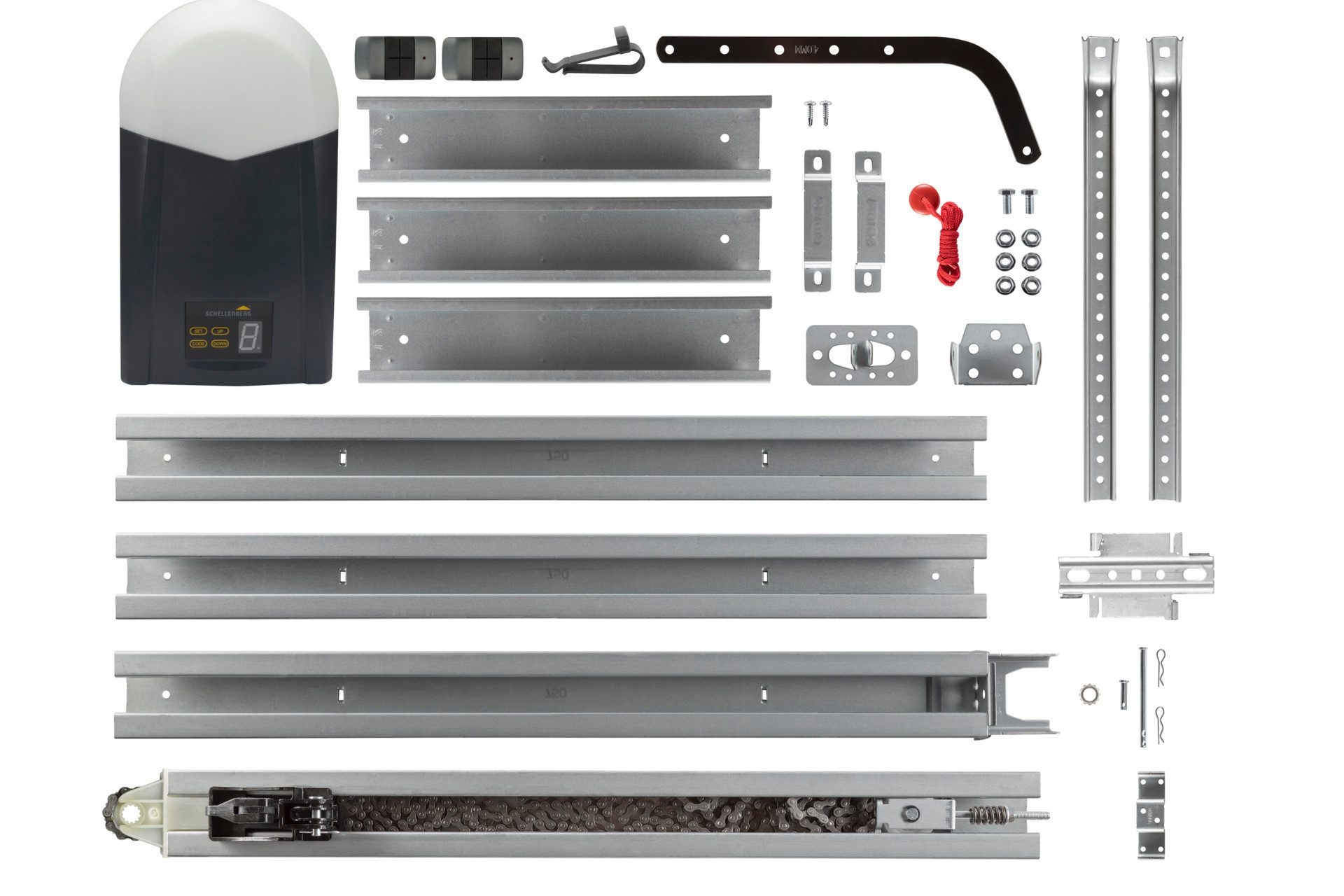 SCHELLENBERG Garagentorantrieb Powerlift 800 N, max. Torfläche 14 m², Zugkraft 800 N, inkl. 2x 4-Kanal Handsender und Sonnenblendenclip