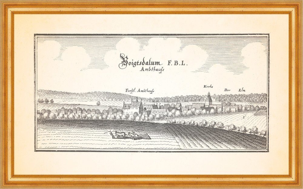 Kunstdruck Voigtsdalum F.B.L. Amtshaus Voigt Topographia Kupferstich Merian 0445