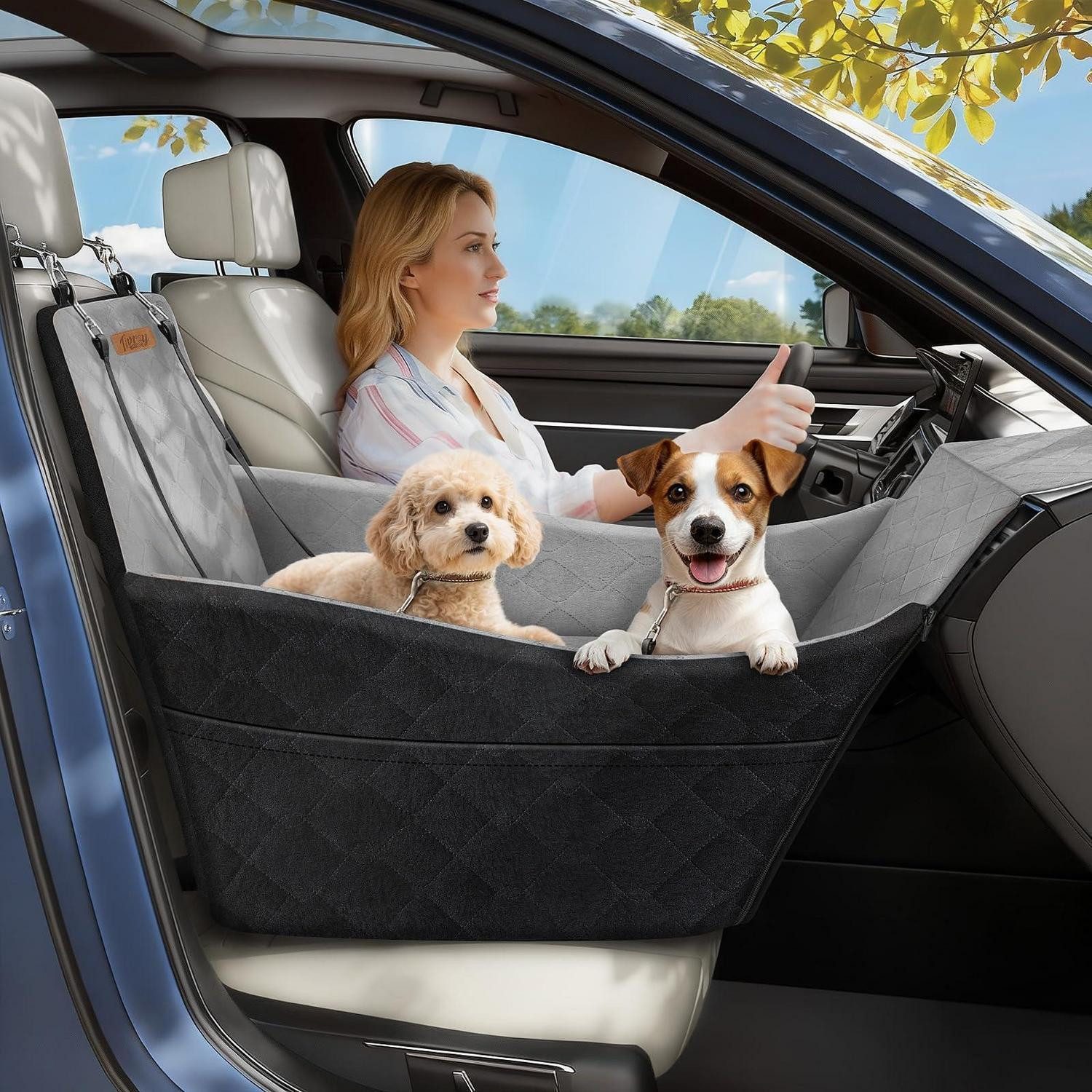 LuxusKollektion Hunde-Autositz Hundesitz Auto erhöht Memory Foam abnehmbar 16 kg Schwarz Grau