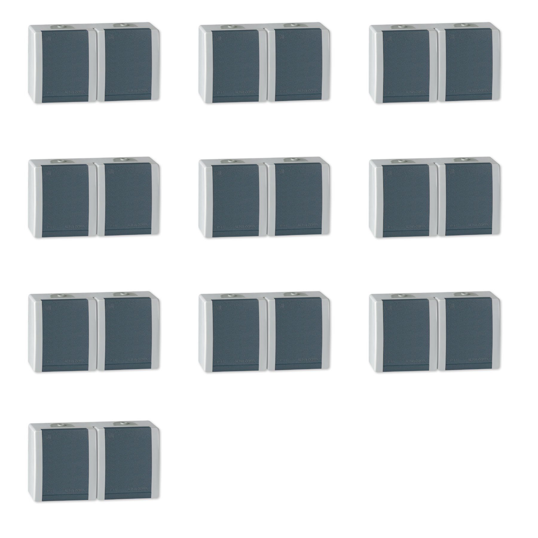 Aling Conel Aufputz-Steckdose 2-fach Aufputz Steckdose mit Klappdeckel IP44 - Grau (10er Set), Packung