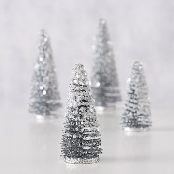 Kunstbaum Dekoaufsteller GLITTY silber weiß beschneite Dekotannen Weihnachten 4tlg., BOLTZE