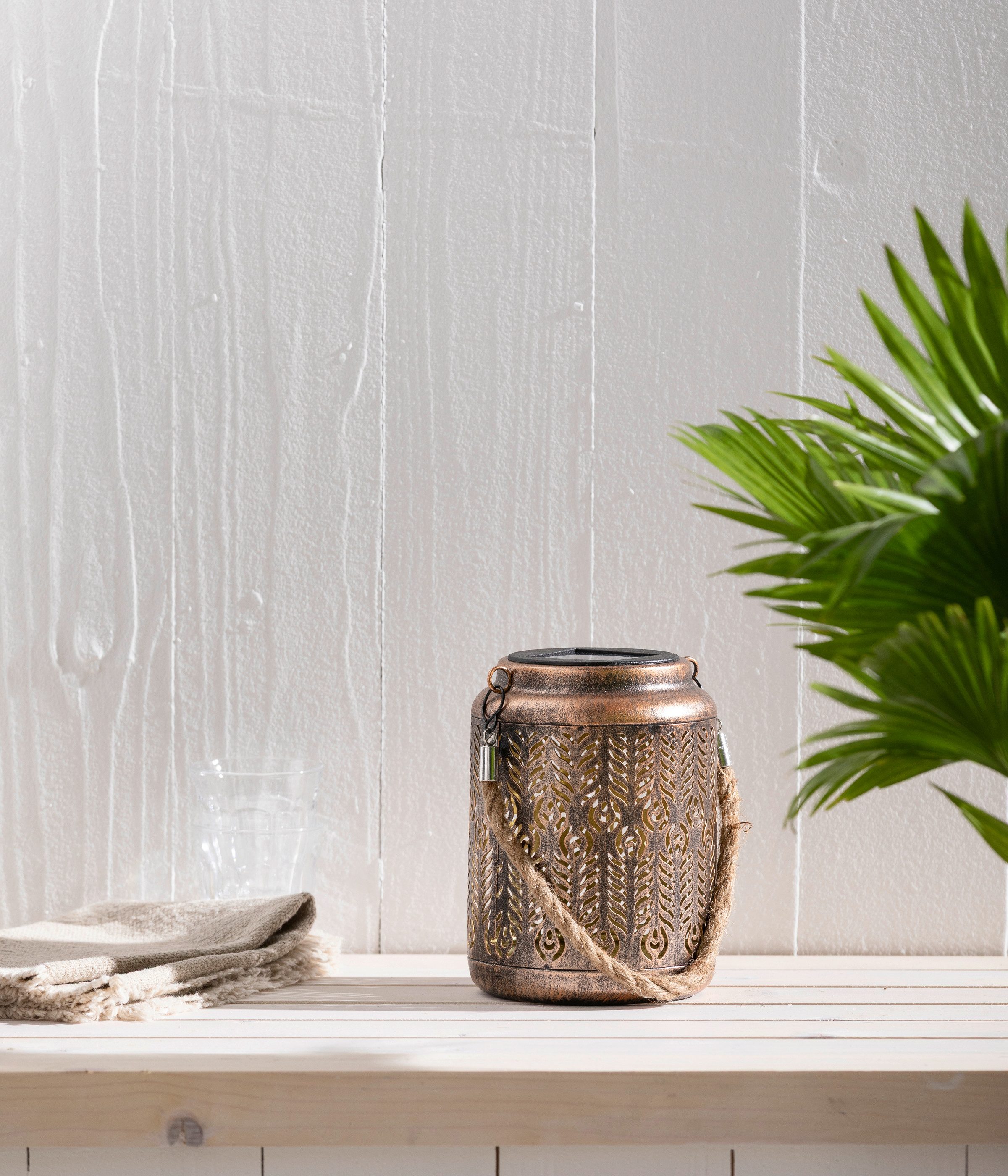 Dehner LED Solarleuchte Chiara, Lichtfarbe warmweiß, Metall/Kunststoff, braun, Warmweiß, für den Garten oder Balkon, solarbetrieben, selbst aufladend