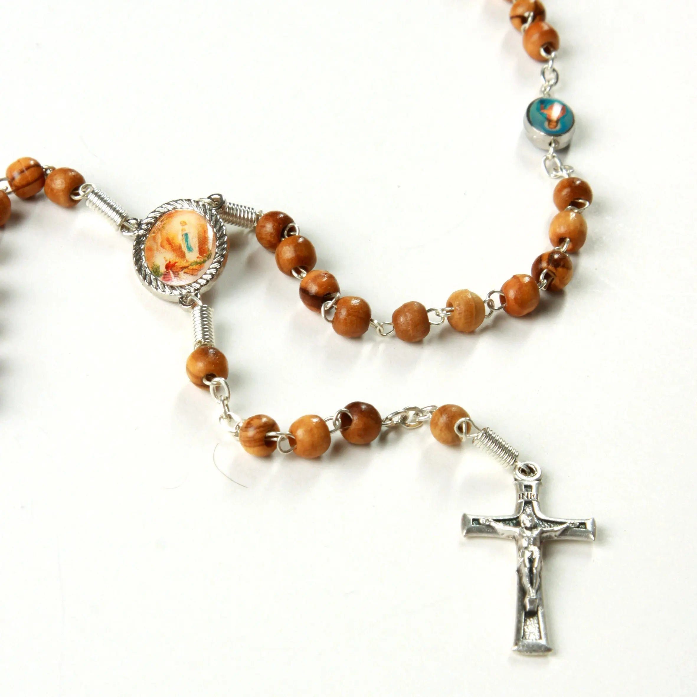 Kassis Kette ohne Anhänger Olivenholzrosenkranz Mutter Gottes und kniende Nonne, handgemacht, Holzdeko, umweltfreundlich, Naturprodukt, aus Bethlehem, Gebetskette