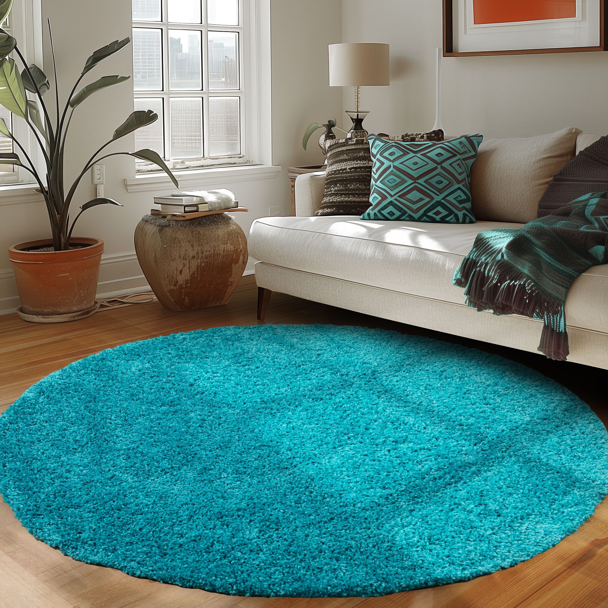 Carpettex Hochflor-Teppich Unicolor - Einfarbig, Rund, Höhe: 30 mm, Einfarbig Shaggy Teppich Wohnzimmer Langflor versch. farben und größen