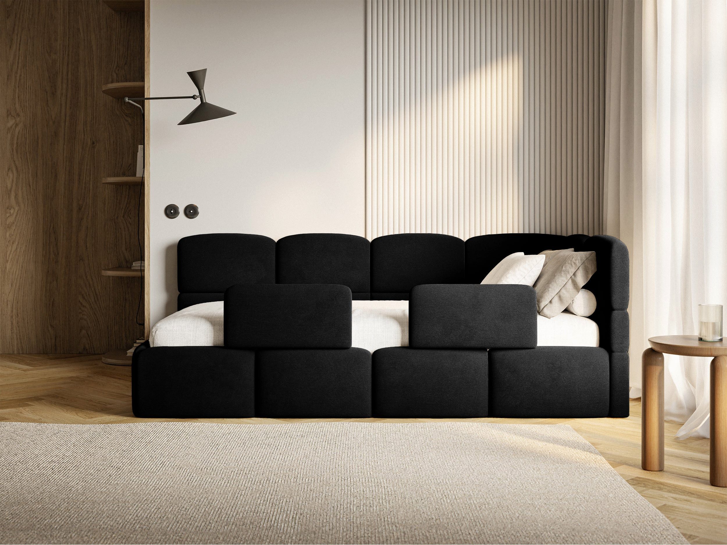Selsey Kinderbett CLOUDY, Eck-Kopfteil, Matratze & Stauraum, Easy-Clean-Velours, 120x200 cm