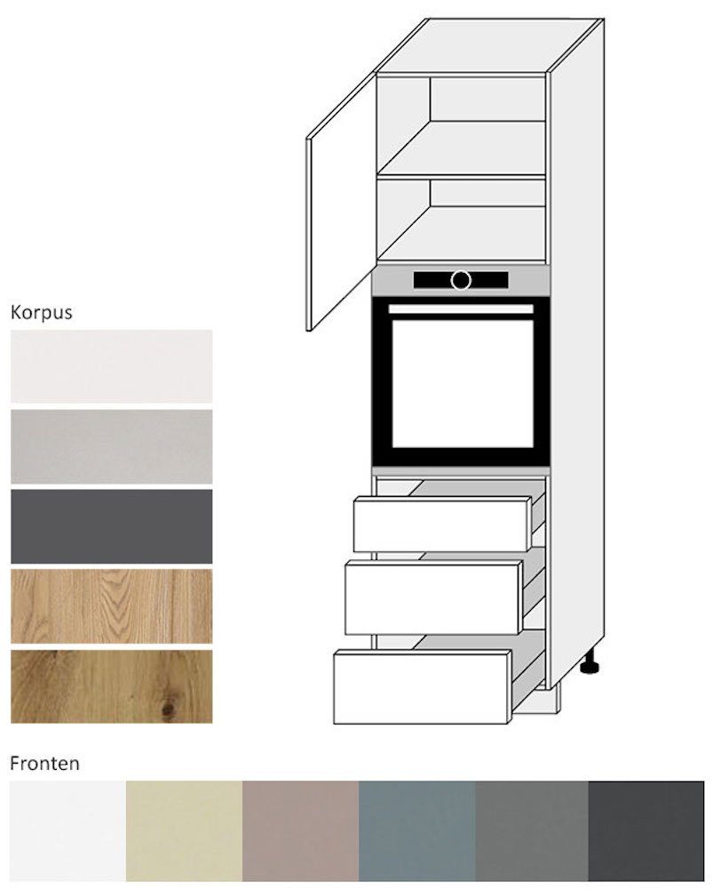 1-türig Schubladen Front- 3 60cm (Kvantum) Backofenumbauschrank Kvantum Korpusfarbe wählbar & matt Feldmann-Wohnen graphit (Vollauszug)