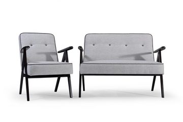 Beautysofa Polstergarnitur ADEL, Set besteht aus 2-Sitzer Sofa und 2x Sessel, inklusive Wellenfedern