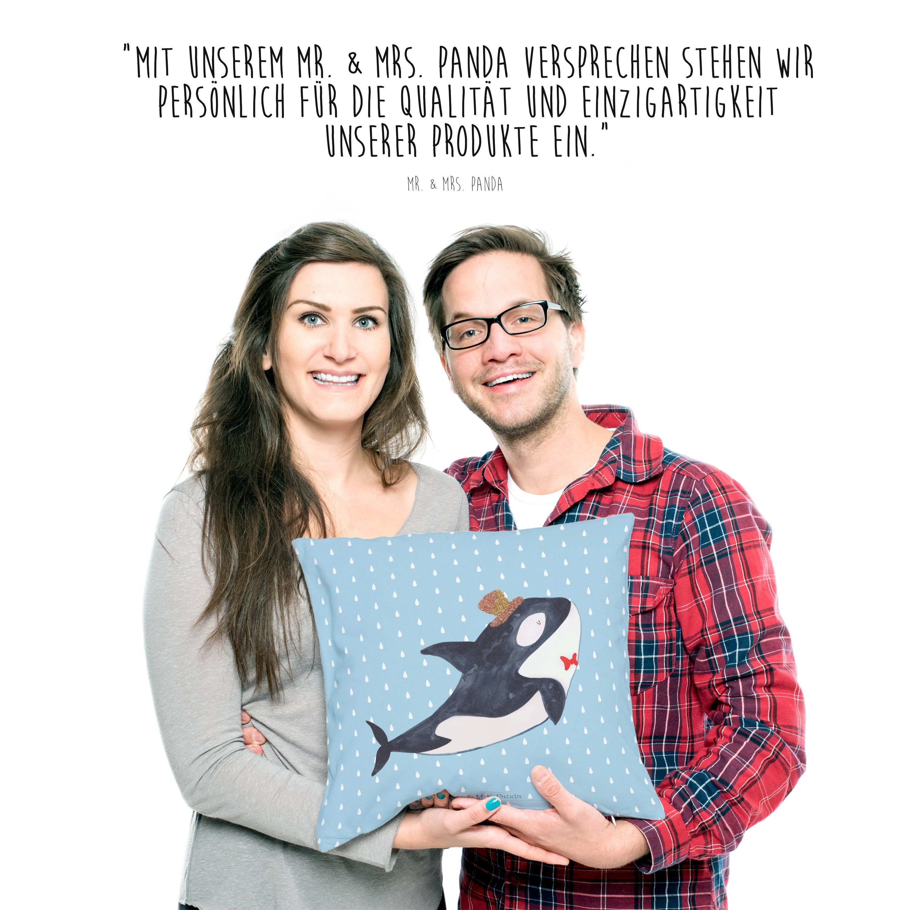 Mr. & Mrs. Panda Dekokissen So Meerestiere, Geschenk, Zylinder Pastell Orca - - Blau Motivkissen