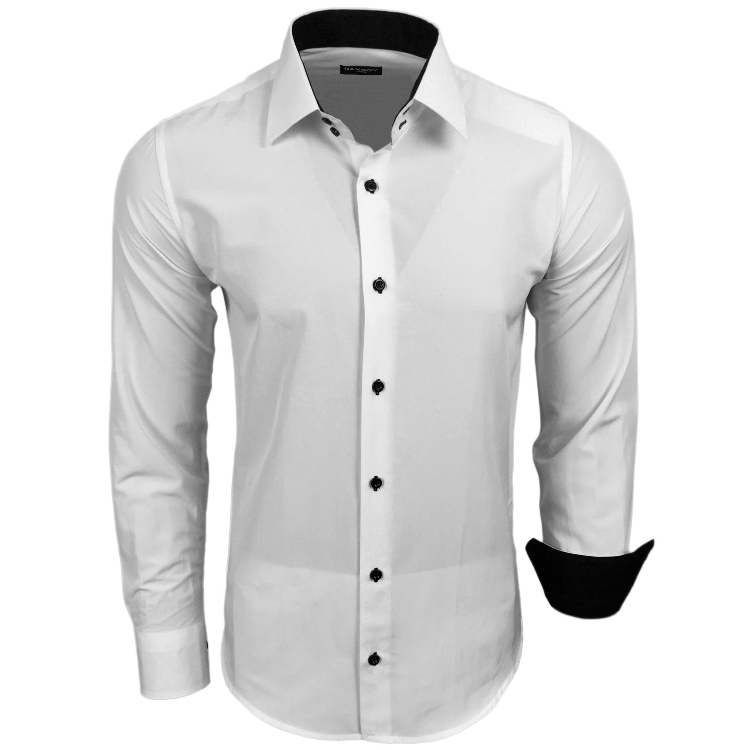 Baxboy Langarmhemd Kentkragen Businesshemd Slim Fit Hemd mit farblich abgesetzten B-444