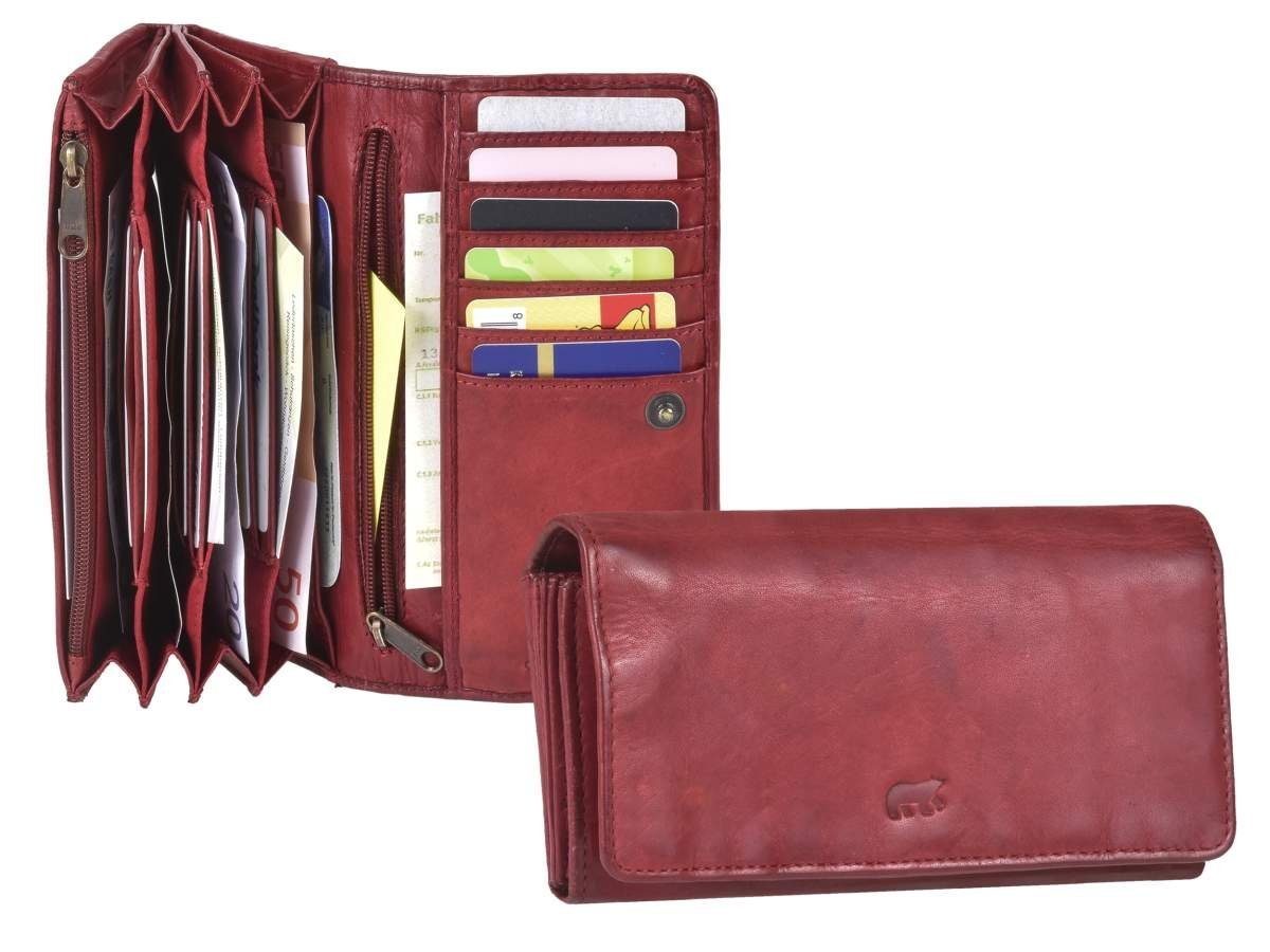 Bear Design Geldbörse Noor, Damenbörse, Portemonnaie, Leder in rot, 12 Kartenfächer, 17x9cm