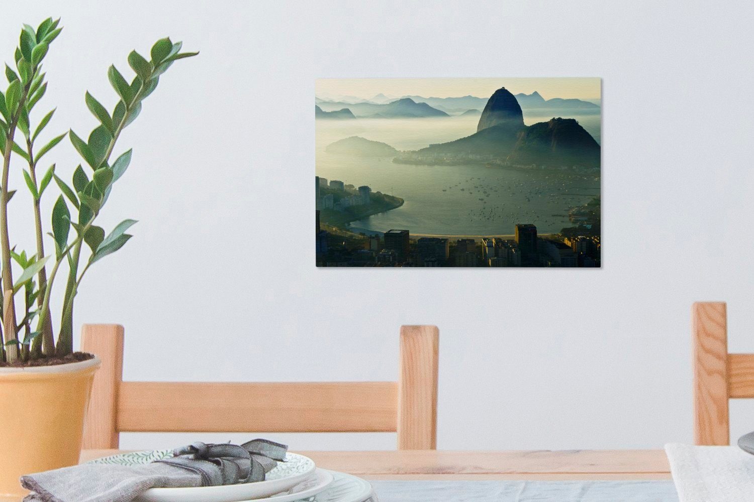 30x20 Leinwandbild Botafogo Nebliges St), OneMillionCanvasses® Wandbild cm Zuckerhut mit Aufhängefertig, in Brasilien, Wanddeko, Leinwandbilder, (1