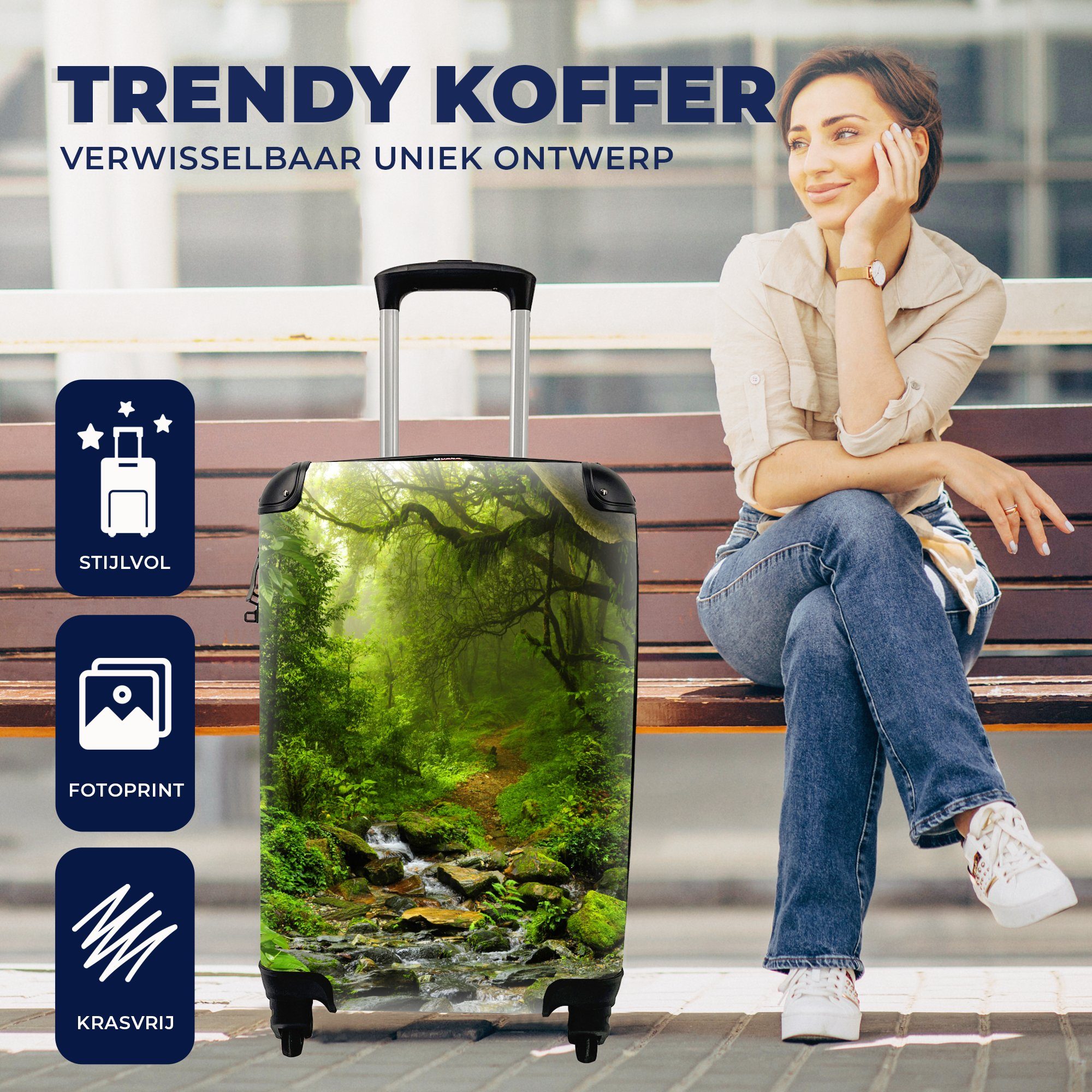 4 - - mit Reisekoffer Reisetasche MuchoWow - Wald Tropisch, für Handgepäck Trolley, Handgepäckkoffer Natur Rollen, - rollen, Wasser Dschungel Ferien,