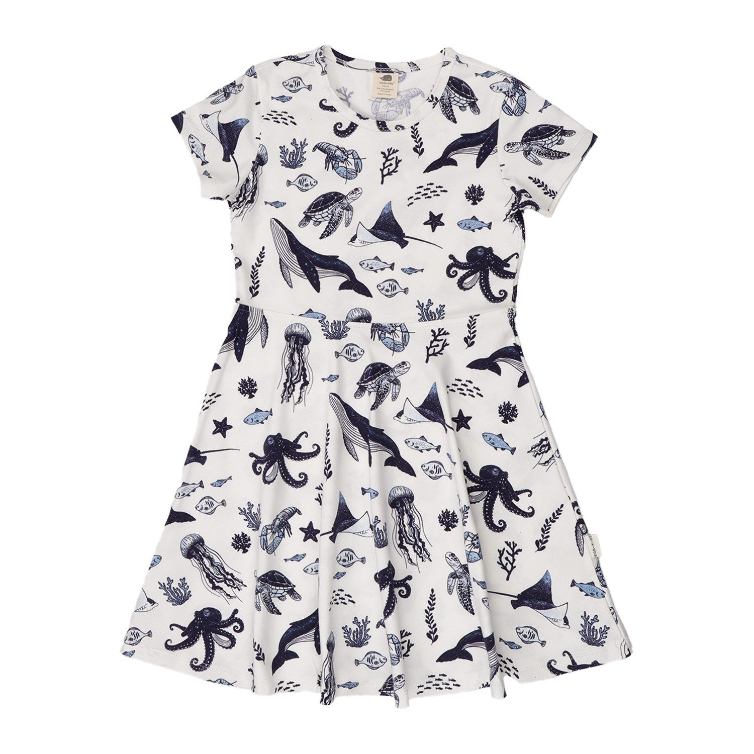 Walkiddy Jerseykleid Walkiddy Wal & Oktopus Kinder Bio Baumwolle GOTS Weiß - Bio Baumwolle,GOTS, Kinderbekleidung,nachhaltige Klamotten