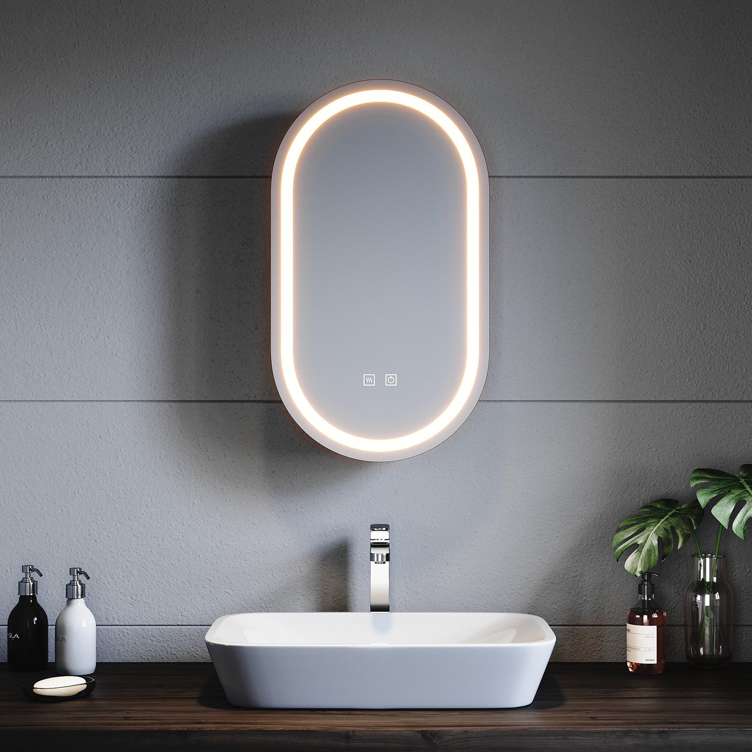SONNI Badezimmerspiegelschrank Ovaler Spiegelschrank mit dreifarbigem Licht günstig online kaufen