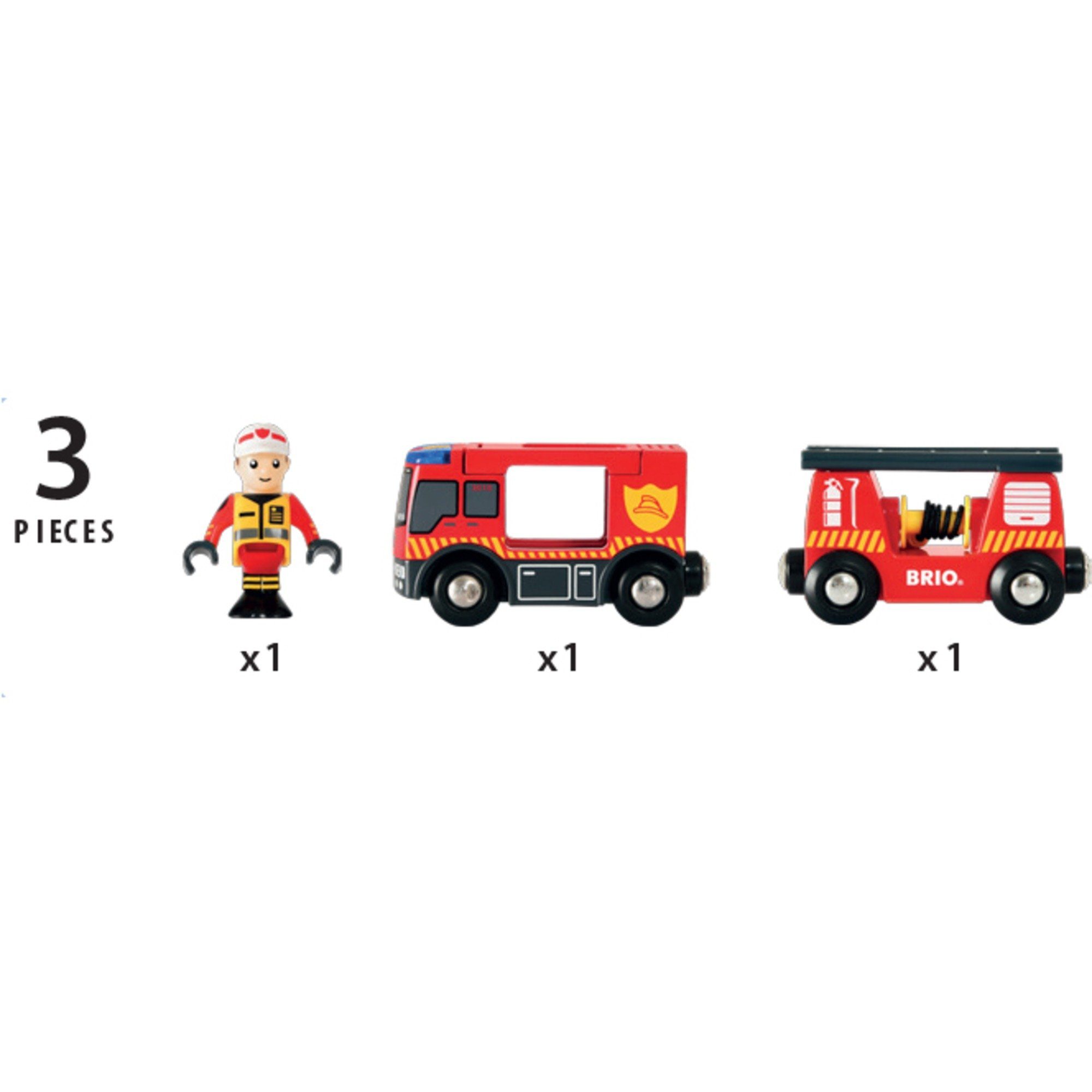 BRIO® Spielzeug-Auto BRIO World World Feuerwehr-Leiterfahrzeug, (3-tlg)