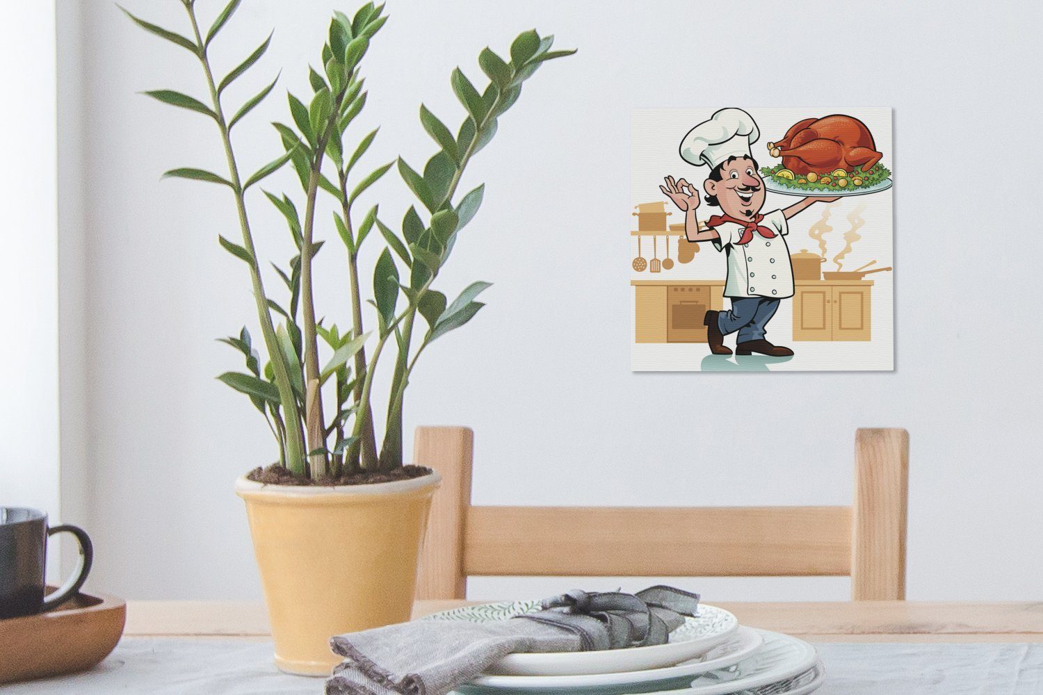OneMillionCanvasses® Leinwandbild Wohnzimmer einem Stück Eine St), Bilder für (1 Schlafzimmer Illustration Kochs Leinwand eines mit Fleisch