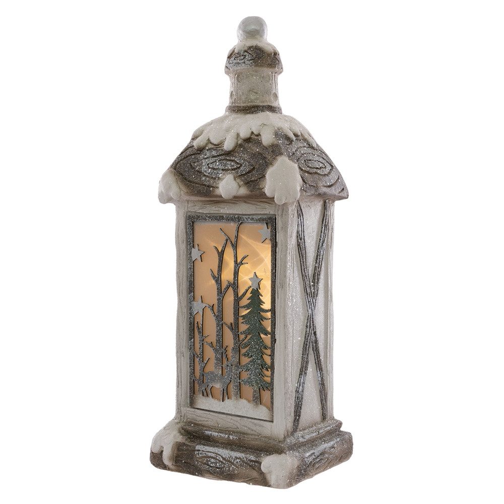 ECD Germany Weihnachtsfigur 3D Weihnachtsdekofigur Deko Aufsteller Ornament Weihnacht Dekofigur, Weihnachtslaterne mit 2 LEDs für Innen Polyresin / Holzoptik Warmweiß