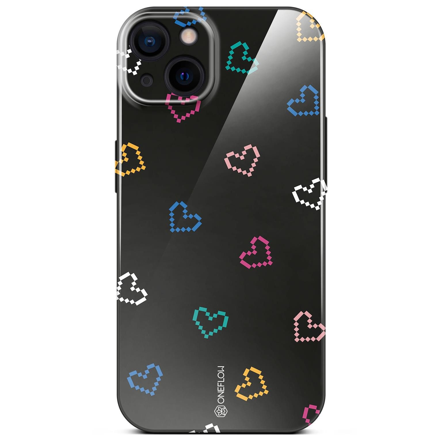 ONEFLOW Handyhülle für iPhone 15 Splash Cover Retro Herzen Schwarz 6,1 Zoll, Hülle mit Design Muster Designer Case Kameraschutz Handy Schutzhülle
