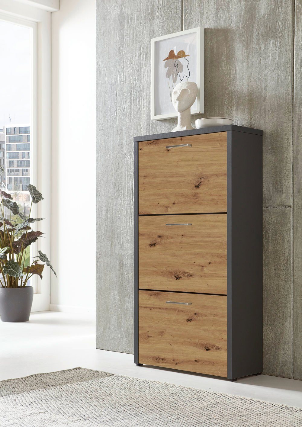 BMG Möbel Schuhkipper Siena (Schuhschrank Schuhregal Schrank Garderobe, 3 Klappen), Metallgriffe, 18 Paar Schuhe – Bild 3 von 3