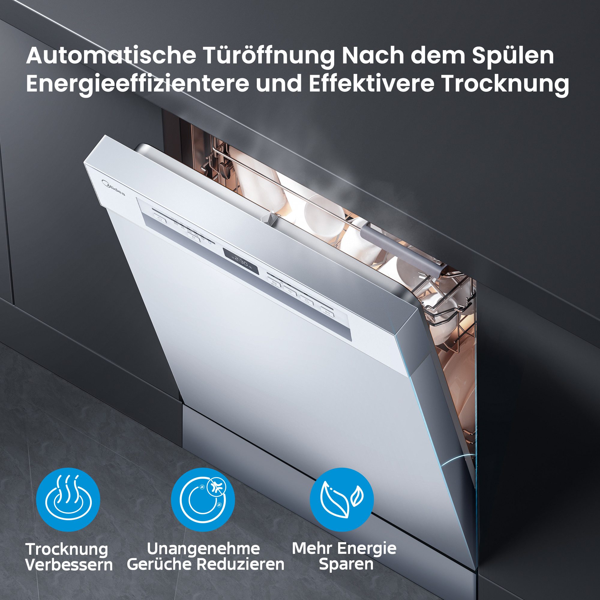 Midea Standgeschirrspüler SF 5.60NW14C, 14 Maßgedecke