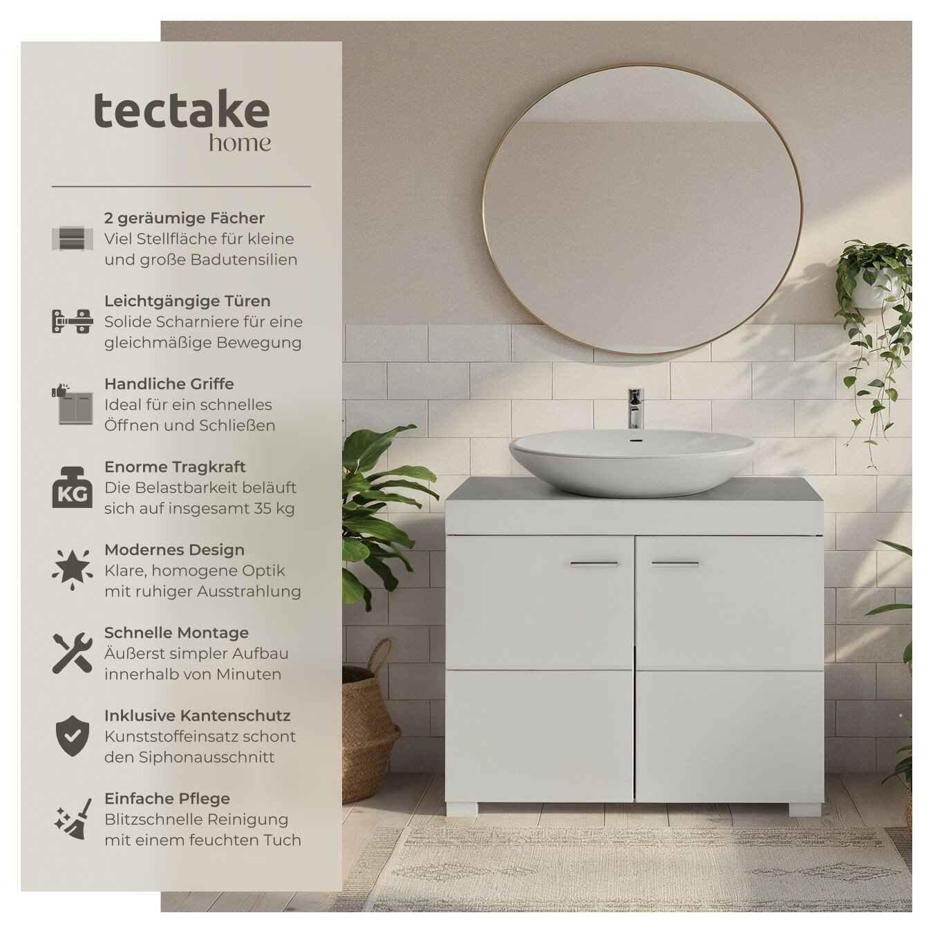 tectake Waschbeckenunterschrank Badezimmerschrank Idris, 2 Fächer, Belastba günstig online kaufen